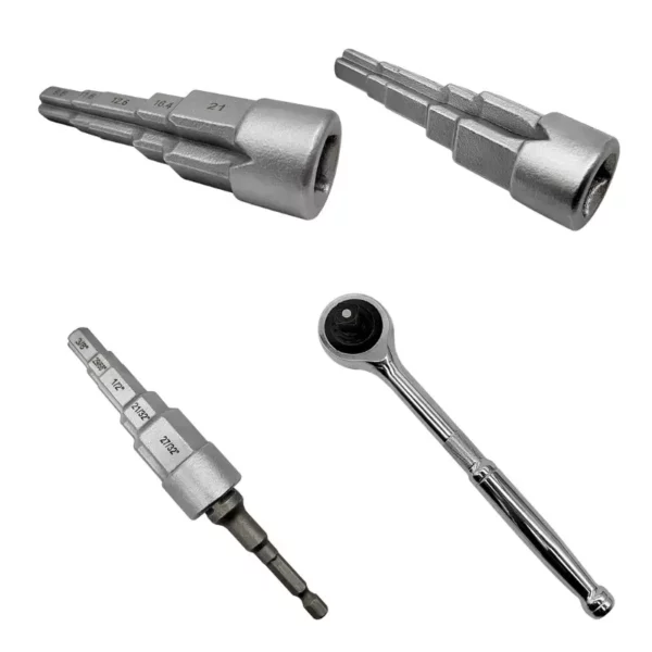 Ensemble de 4 douilles mâles hexagonales étagées avec emboîtement carré 1/2 pouce